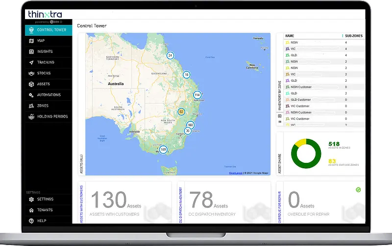 Laptop screen showing a dashboard from a fleet tracking software