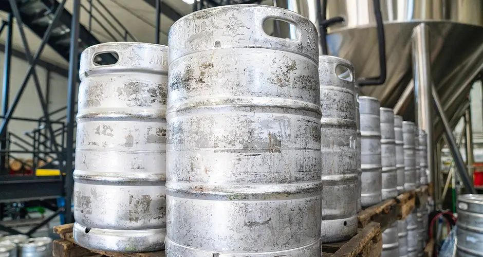 Kegs in a brewery waiting to be dispatched. The keys are monitored with LPWAN asset tracking technology.