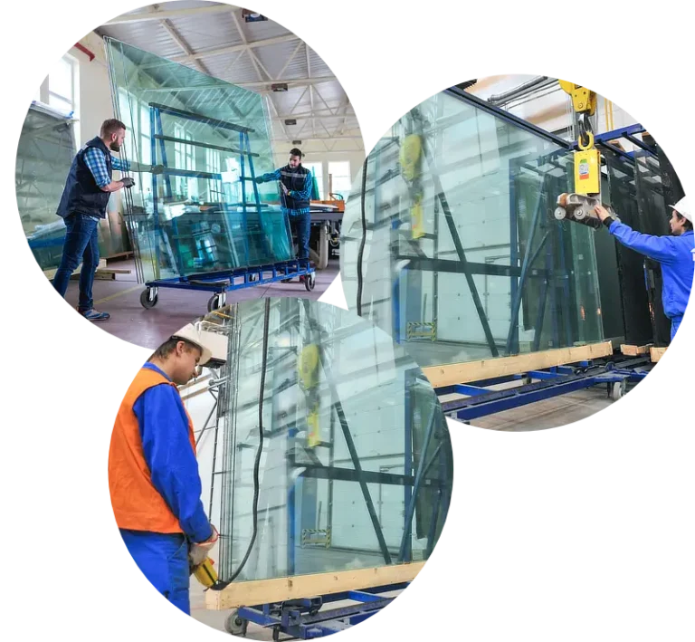 People holding glass sheets that will use a smart glass rack tracking solution